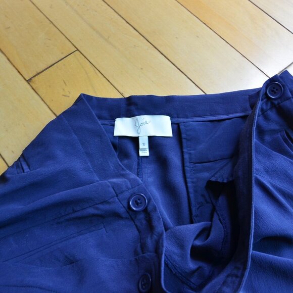 Joie Genesa 100% Silk Wide Leg Button Top Cutoff Capri Comfy Pants Blue Size 10 - Picture 5 of 8